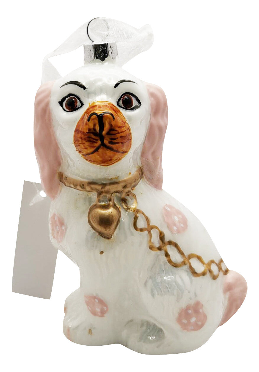 Staffordshire Dog Ornament In Pale Pink/White