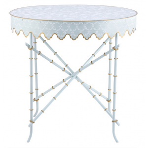 Spectacular pale blue handpainted tole scalloped table