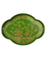 Incredible chinoiserie mossy green/gold scalloped tray