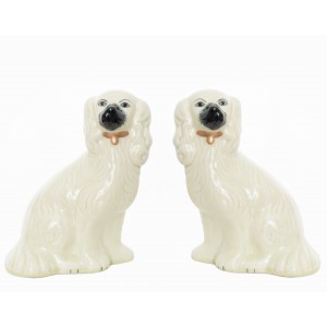 Fabulous new ivory/gold Staffordshire pair of dogs large