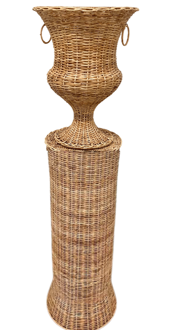 Incredible large wicker urn and pedestal (2 pieces)