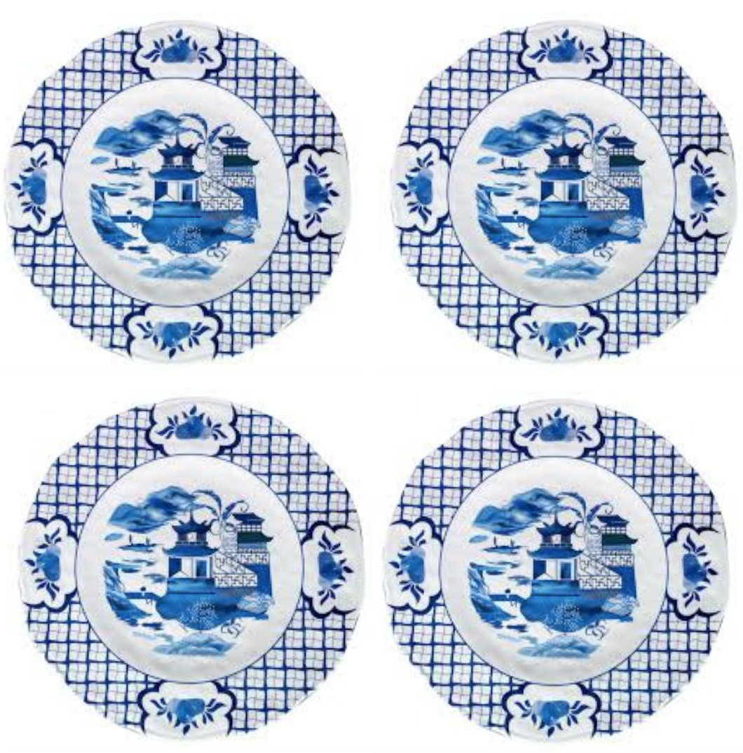 Set of 4 pagoda melamine dinner plates