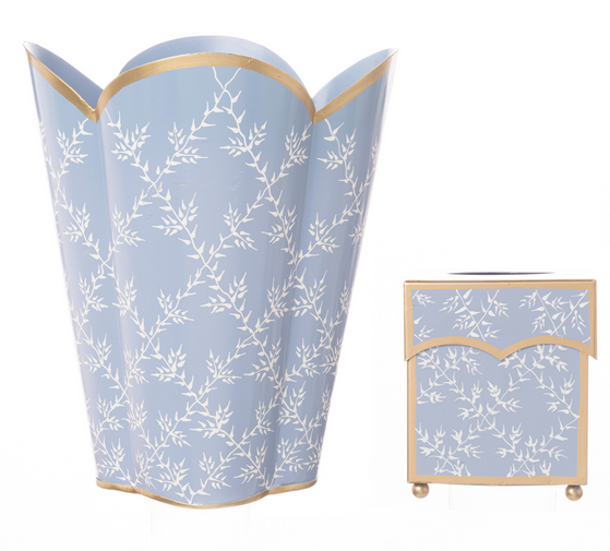 Stunning new trellis wastepaper basket and tissue set (periwinkle blue) 