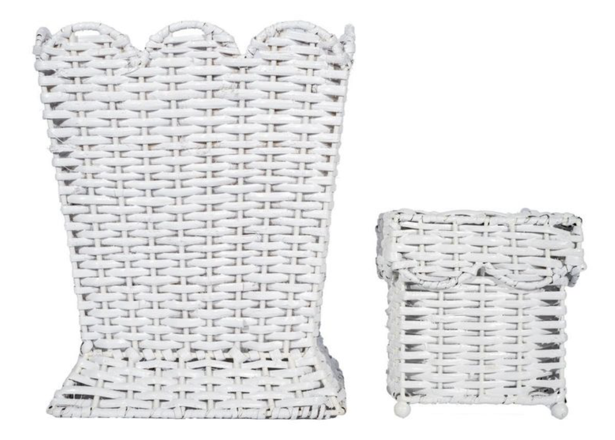Stunning new medium scalloped wicker square wastepaper basket and tissue set (white)
