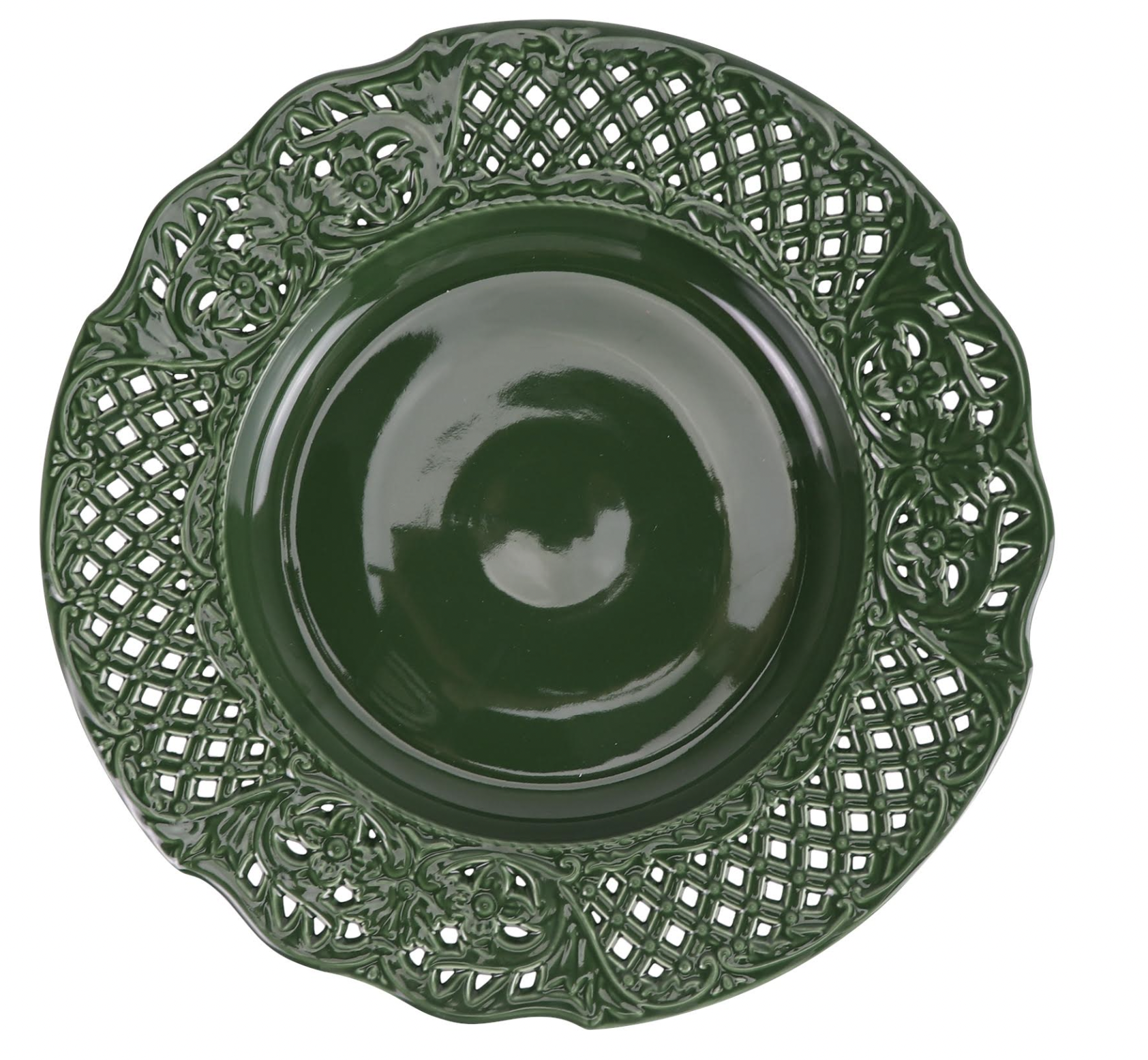 Incredible porcelain raised floral pierced charger (mossy green)