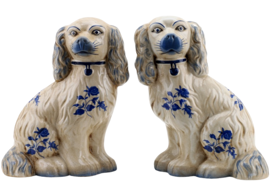 Chinoiserie Blue & White Staffordshire Dogs Dish Towel