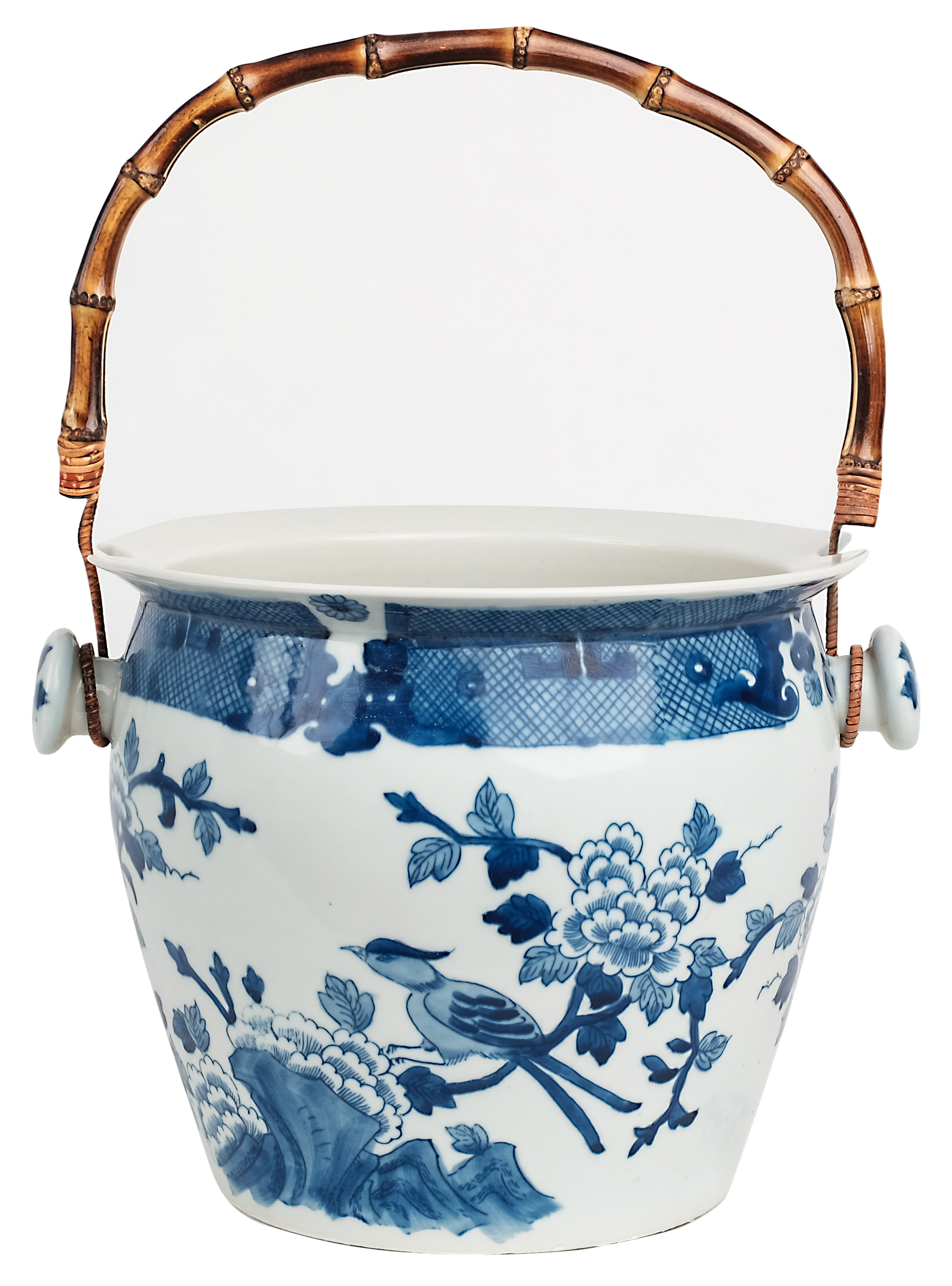 blue and white ice bucket