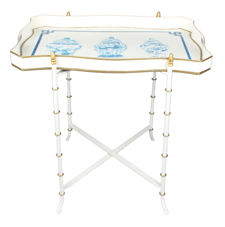 Stunning scalloped rectangular tray table in ivory/blue ginger jar design